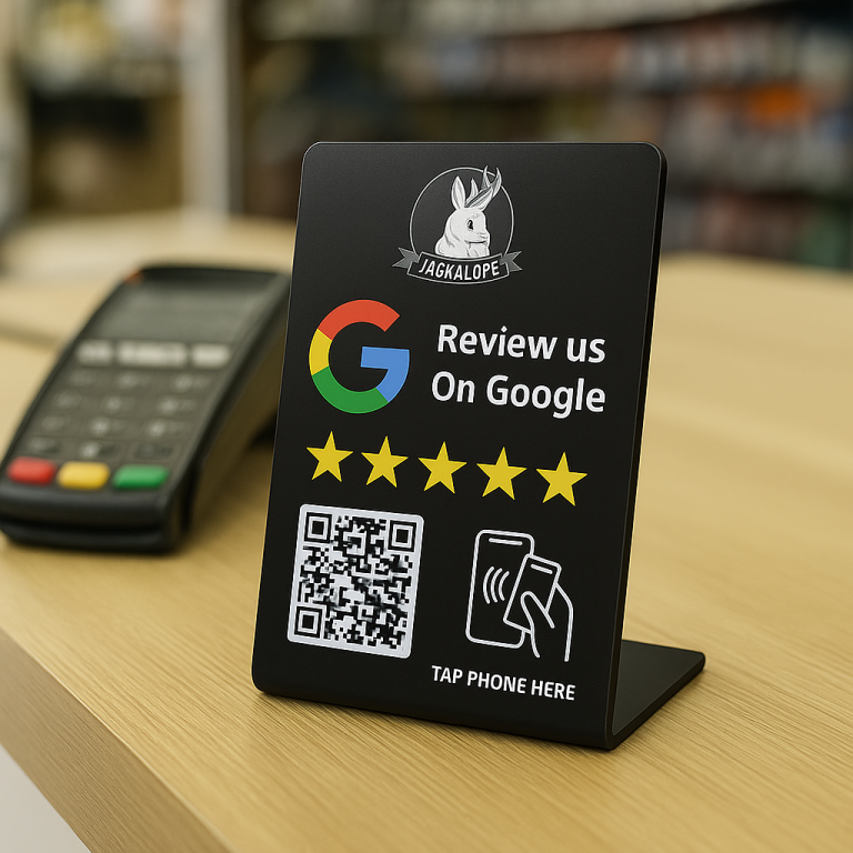 Stand Google Review NFC đặt tại quầy thanh toán