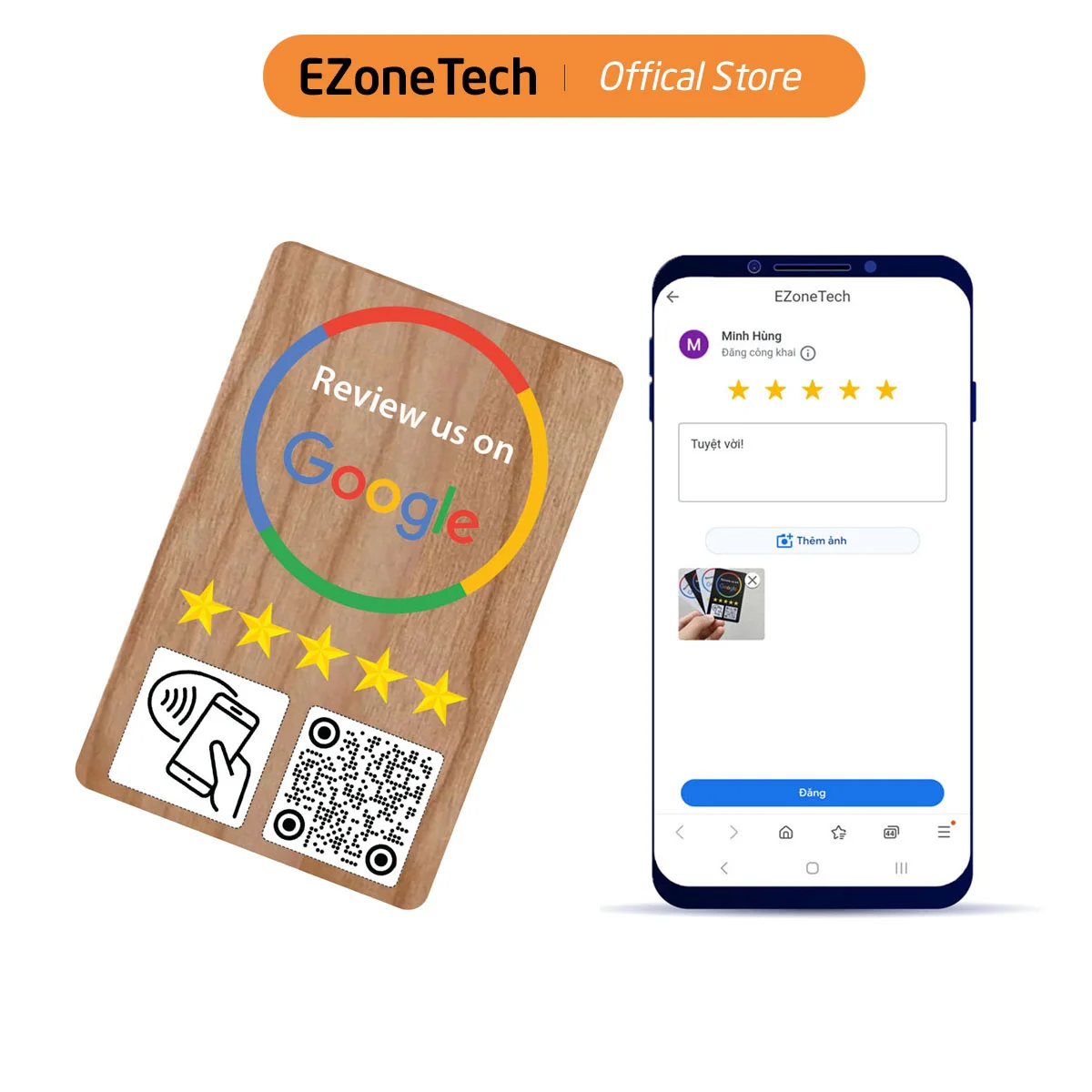 Thẻ Review Google NFC Dạng Gỗ