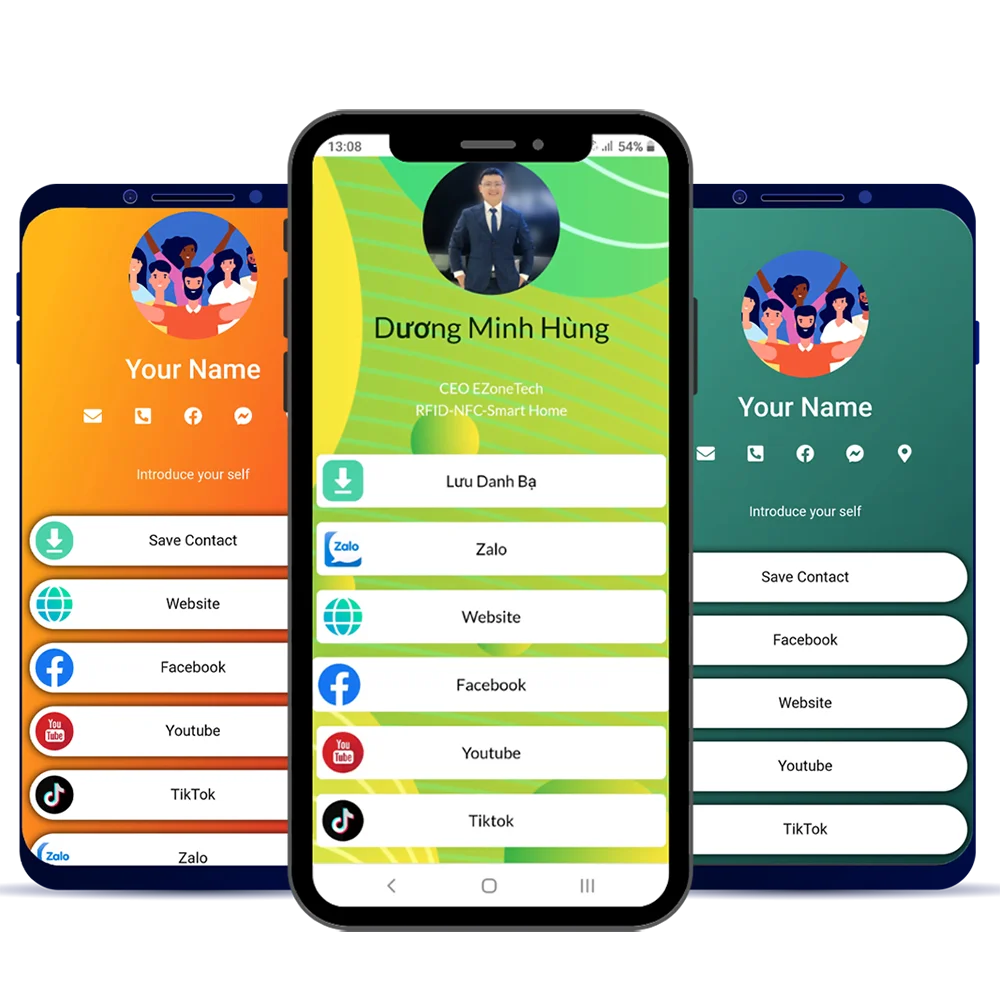 Danh thiếp thông minh NFC và trang cá nhân hiển thị trên điện thoại