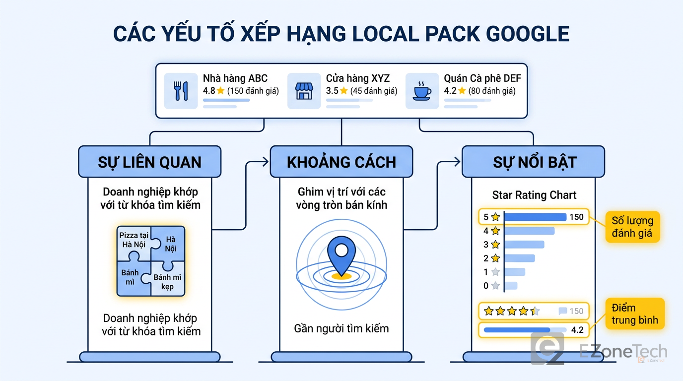Cấu trúc một đánh giá Google hoàn chỉnh gồm sao, nội dung, ảnh và phản hồi của chủ doanh nghiệp