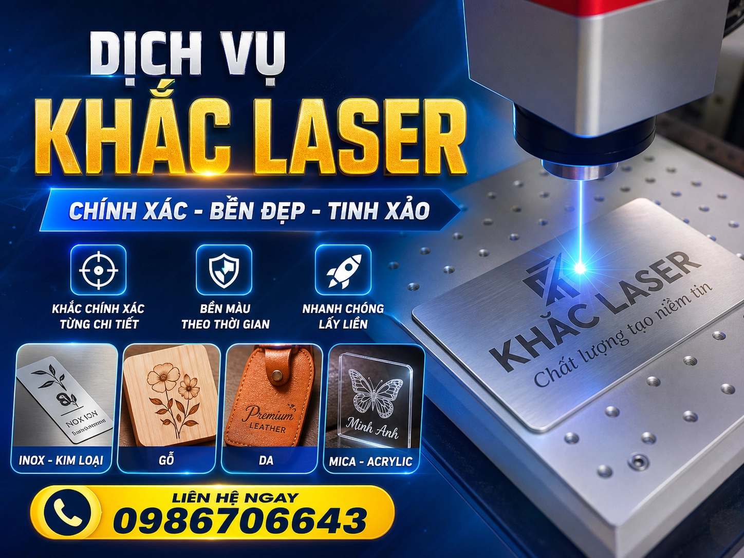 Khắc laser logo lên bề mặt kim loại