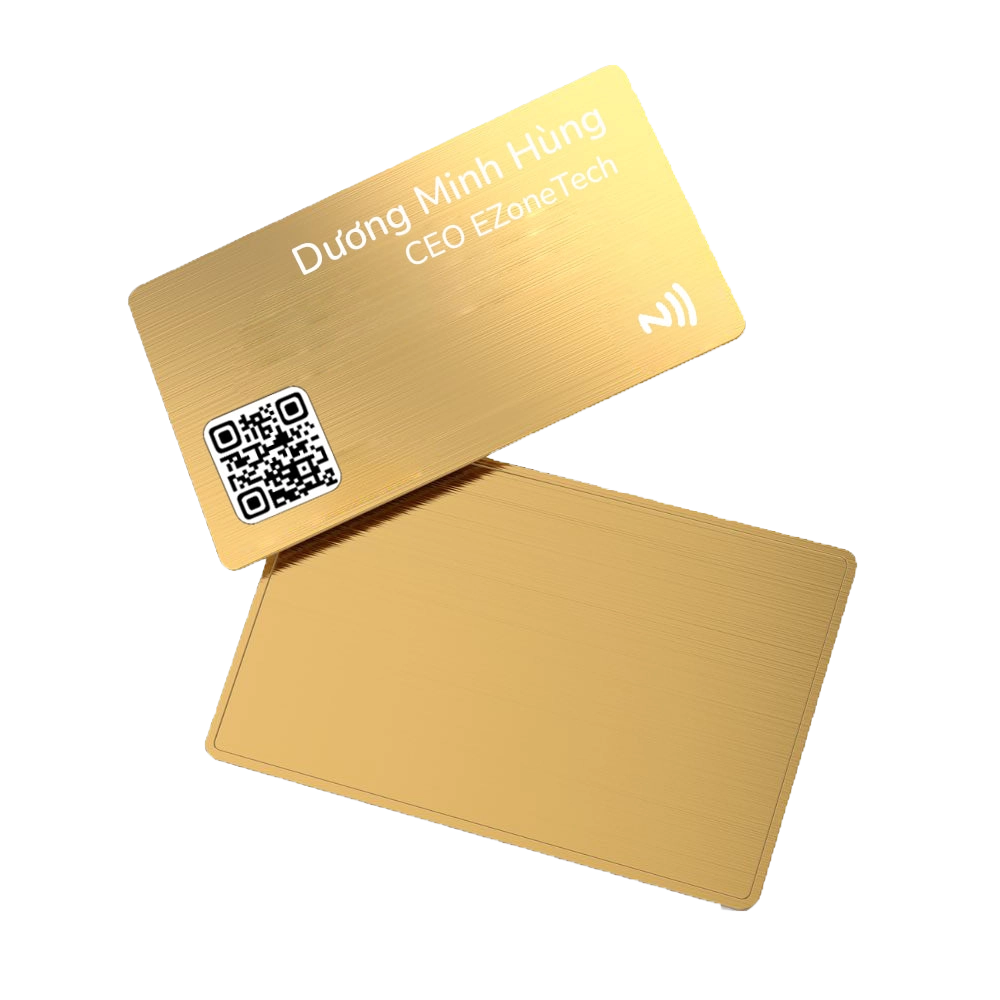 Danh thiếp thông minh NFC kim loại vàng in tên và mã QR
